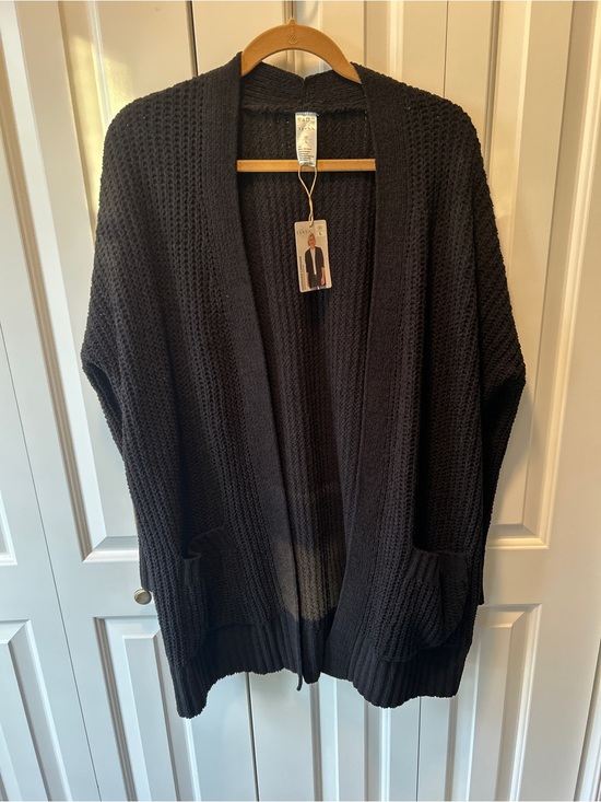 Serra Sweaters - NWT Serra Black Open-Front Chunky Knit Cardigan Pockets Oversized